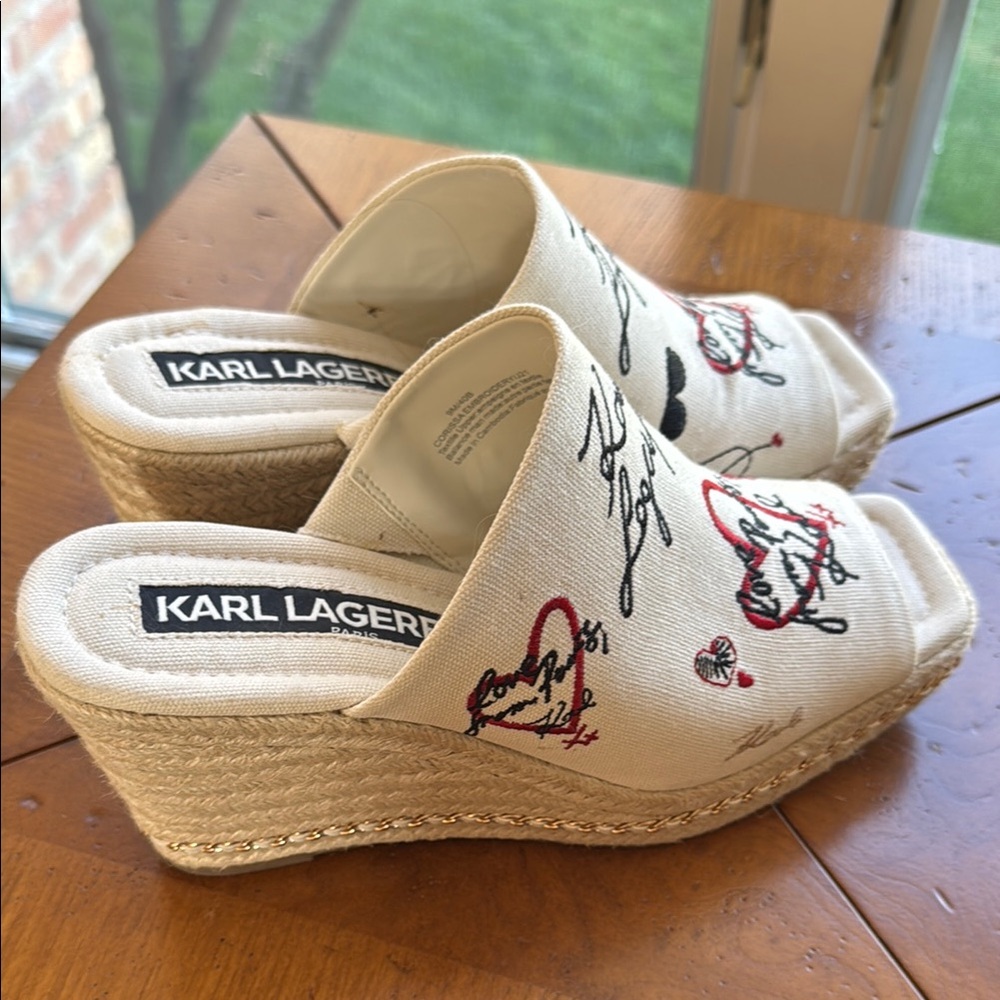 Karl Lagerfeld Cream Wedge Sandals